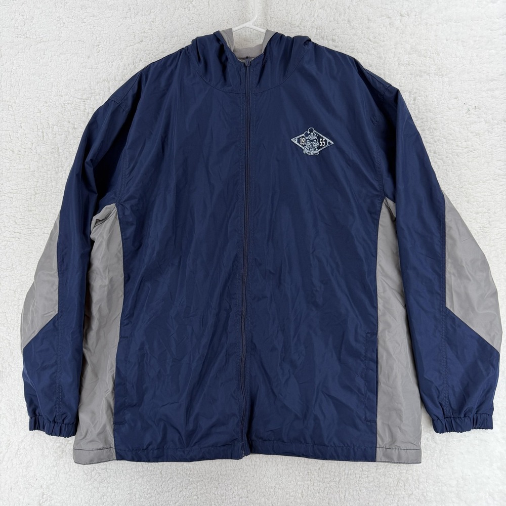 Disney Parks Jacket Mens 2XL Blue Hooded 1955 Zip Disneyland‎ Mickey Windbreaker